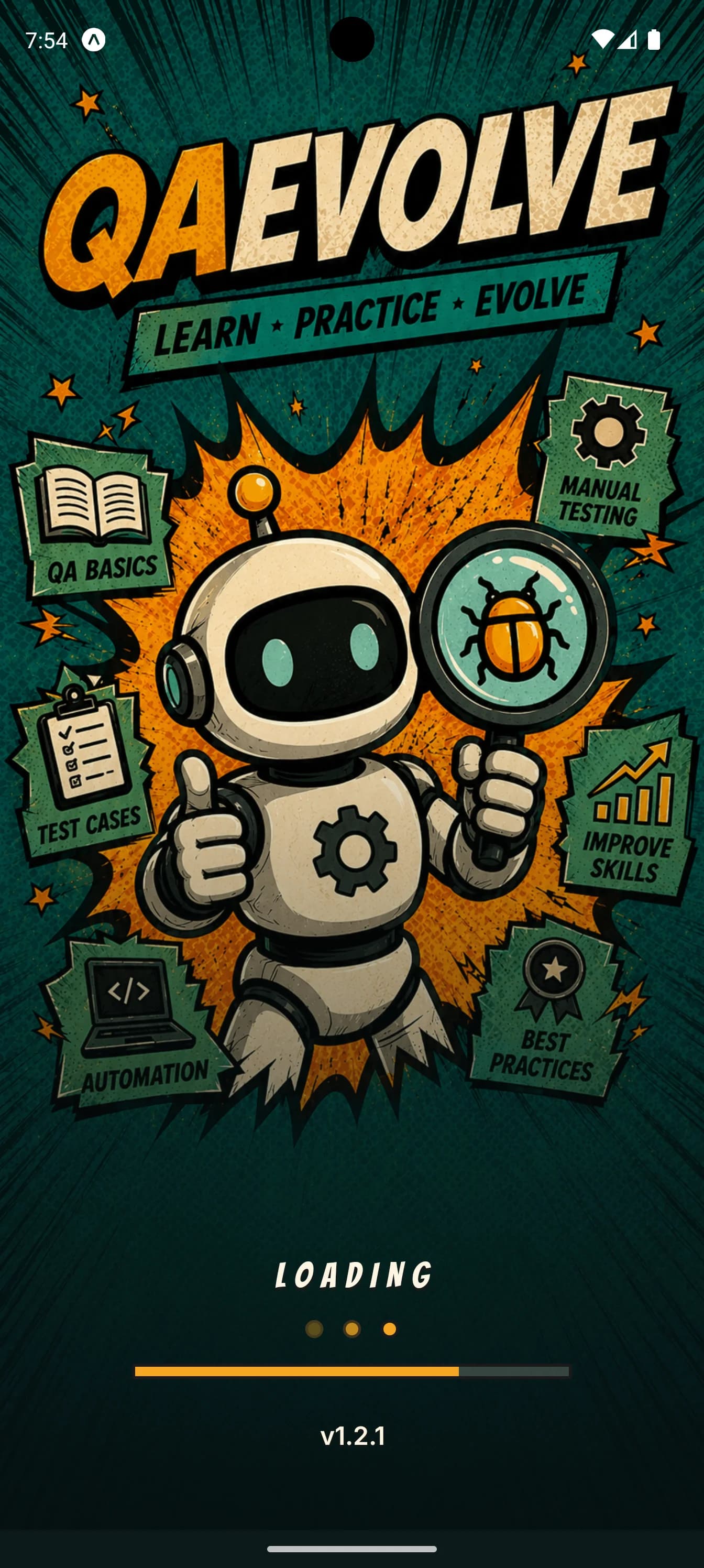 Screenshot of the QA Evolve mobile app (1 of 10)