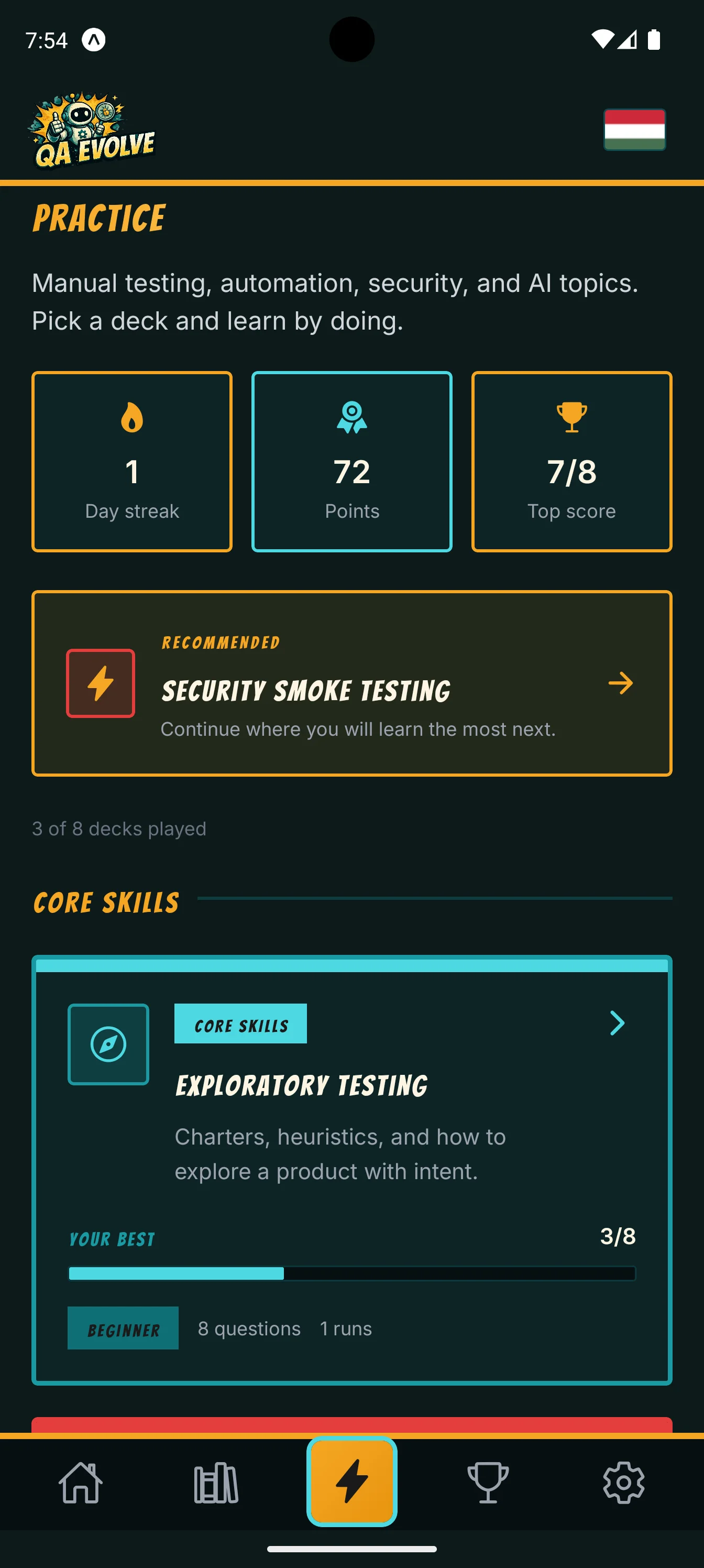 Screenshot of the QA Evolve mobile app (5 of 10)